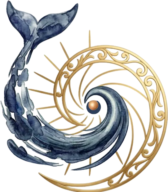Le symbole d'Aliento : une baleine et une spirale dorée